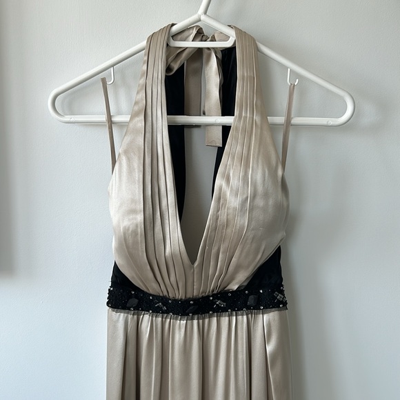 SOLD - BCBG MaxAzria Beige Silk Beaded Evening Gown EUC - Picture 6 of 11